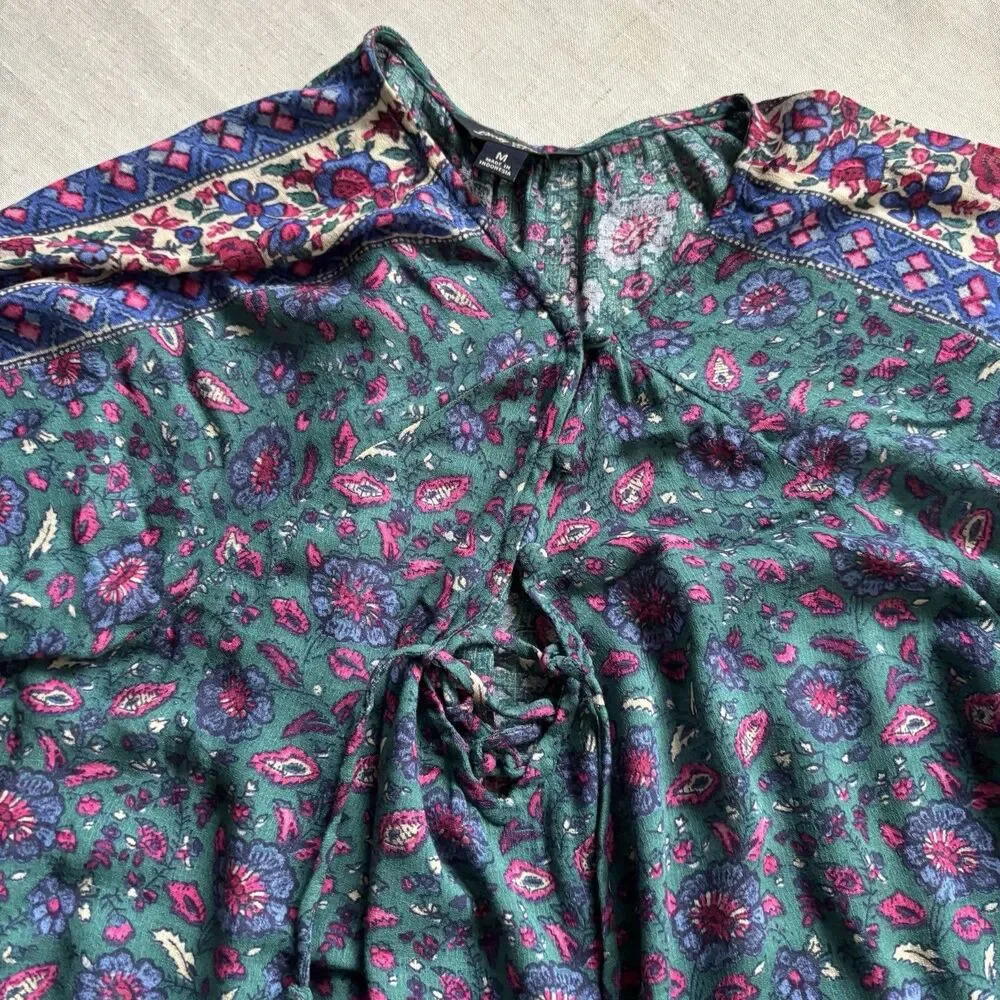 Lucky Brand Boho Blue Peasant Top Women’s M – 3/4 Sleeve - Picture 3 of 8